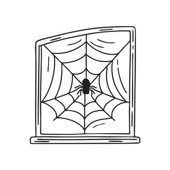 un web cerca un ventana esquina con un araña descansando a el centrar vector