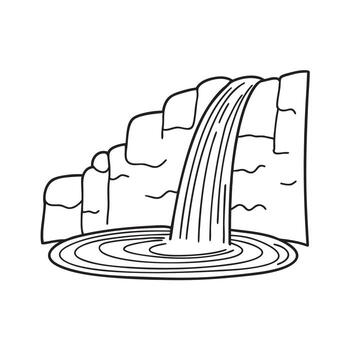 A waterfall near a pool with ripples forming on the surface vector