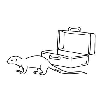 A weasel crawling near a toolbox left open on the ground vector