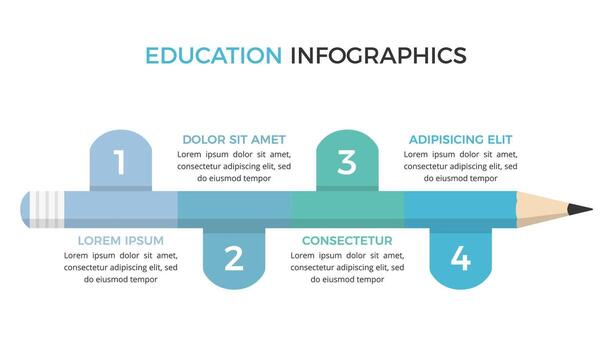 Education infographic template with pencil divided on four parts with place for numbers and text vector