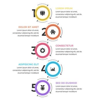 Infographic template with five numbered circles with arrows vector