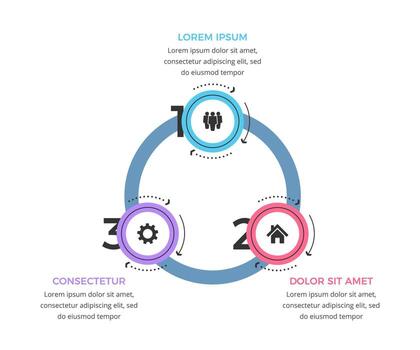 Circle diagram template with three numbered elements vector