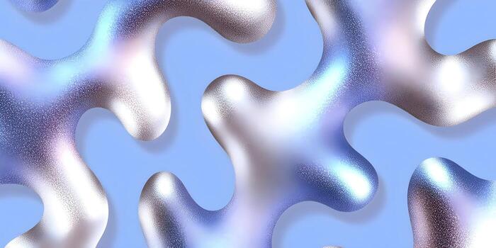 Shimmering iridescent blobs with a textured surface float against a soft blue background photo