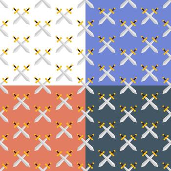 set of seamless patterns with of crossed knight swords vector