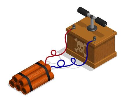 Isometric Box with handles for detonating dynamite charge at mining vector