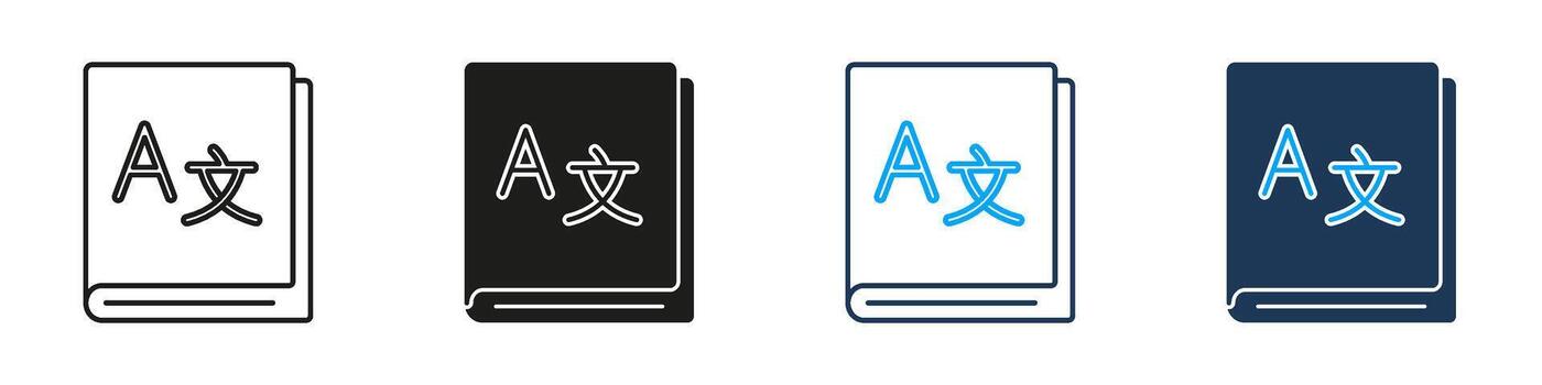 Language Dictionary Line And Solid Icon Set. Multilingual Translation And Learning Symbol Collection. Educational Resource And Language Study Tool. Isolated Illustration vector