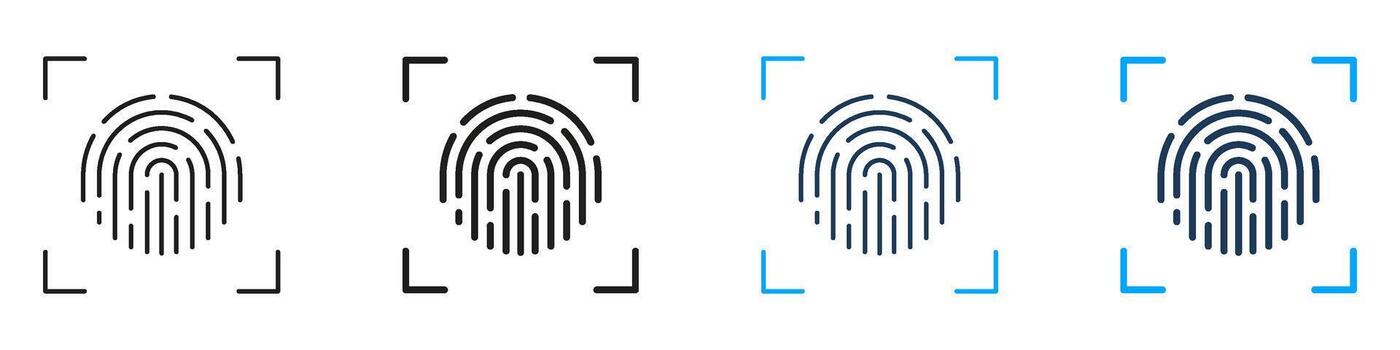 Biometric Fingerprint Authentication Line and Solid Icon Set. Security Identity Verification Digital Access Protection Symbol Collection. Isolated Illustration vector