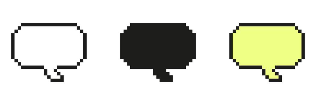 Pixel Speech Bubble Set Icon. Pixel Art Collection of Solid and Outlined Dialog Balloons. Isolated Illustration vector