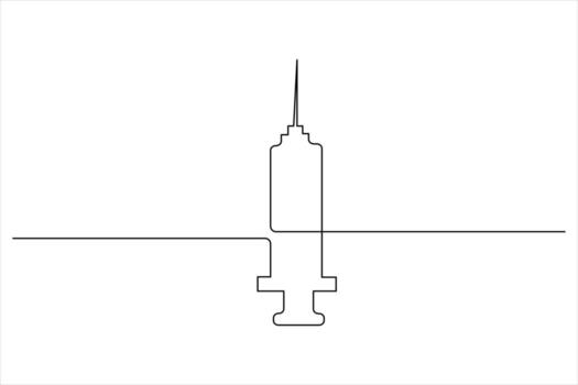 Continuous single line drawing of syringe and vial vector