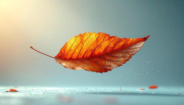 Minimalist gentle color background, leaf Action, animated lightness, slow D descent, capturing render motion photo one falling