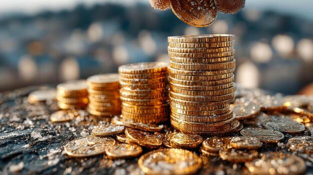Gold coins stacked on top of each other photo