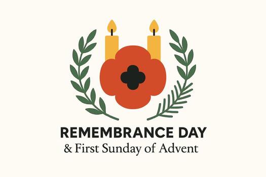 Remembrance Day and First Sunday of Advent Minimal Flat Illustration with Symbolic Emblems vector