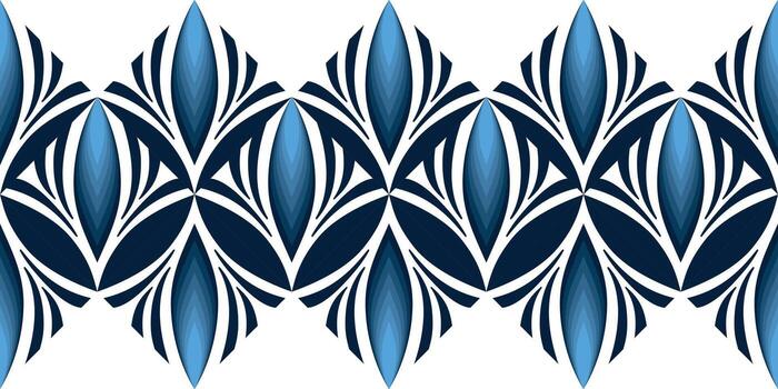 Abstract geometric seamless border in shades of blue. Fantasy texture pattern. Winter frosty ornament of curved lines. Geometry pattern with abstract shapes. Diagonal mosaic tiles vector