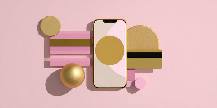 Modern smartphone display on artistic geometric background for creative design inspiration photo