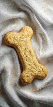 delicioso hueso conformado galleta para perros descansando en texturizado tela antecedentes foto