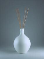 elegante blanco cerámico difusor con Junco palos para aromaterapia y hogar decoración foto