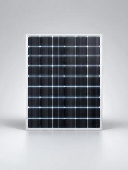 High fidelity single solar panel on matte white surface for renewable energy solutions photo