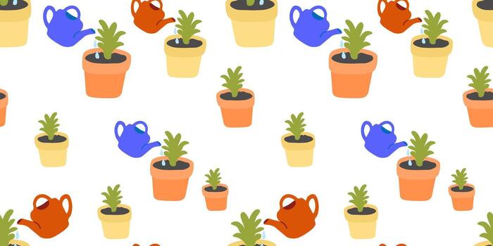 sin costura modelo con riego macetas en plano estilo vector