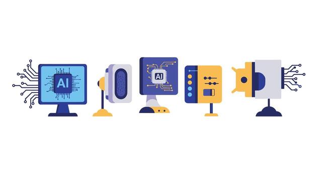 Futuristic ai icons showcasing technology concepts with modern design elements vector