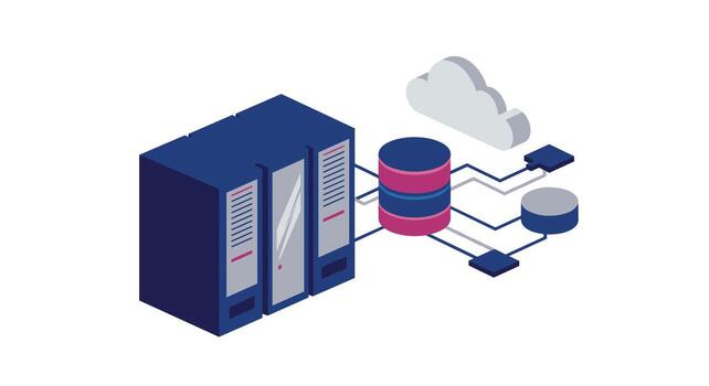 Isometric cloud computing network with servers and storage devices vector