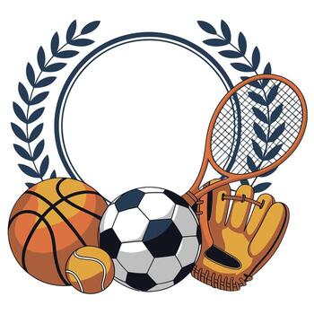 Sporting equipment round frame with laurel wreath vector