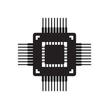 PrBlack and White Microchip Computer Processor Iconint vector