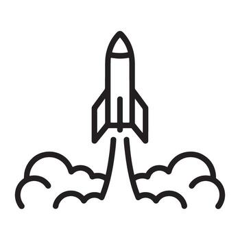 Black and White Line Icon of a Rocket Launch vector