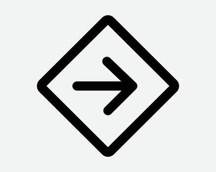 Right Side Arrow Line Icon Rightward Position East Path Location Symbol Next Slide Swipe Gesture Sign Black Diamond Square Shape Outline Orientation vector