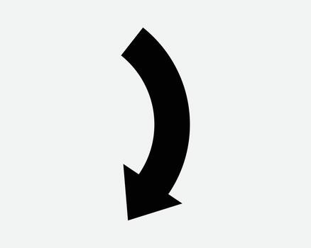Down Arrow Pointing Left Underneath Below Icon Under Side Position Arrowhead Pointer Navigation Back Forward Sideways Curve Bend Point Symbol Sign vector