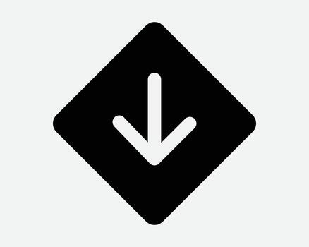 Arrow Down Diamond Shape Icon Arrowhead Pointing Downward Download Pointer South Underneath Under Below Here Position Location Orientation Pathway vector