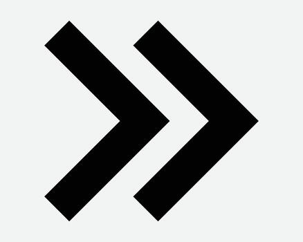 Double Right Arrow Icon Two East Side Slide Next Pointer Point Sign 2 Arrowhead Pointing Eastward Symbol Slider Swipe Motion Direction Path Pathway vector