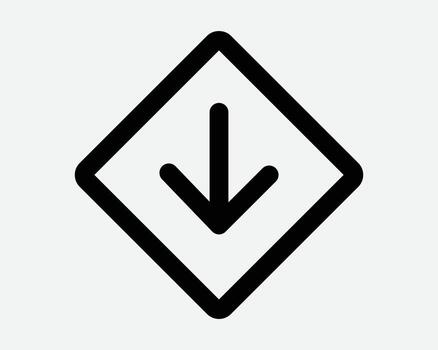 Arrow Pointing Down Load Direction Download Icon Arrowhead Pointer Location Outline Line Sign Symbol Placement Position Orientation Pathway Path vector