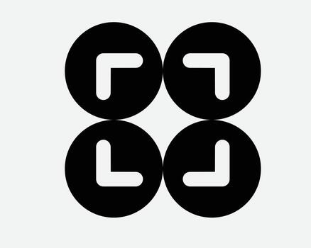 Corner Square Round Section Line Icon Ninety 90 Degrees Side Rectangular Cube Frame Circle Scan Scanning Symbol Sharp Edge Sign Outline Direction vector