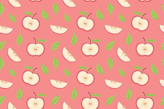 sin costura manzana Fruta modelo con rebanadas y hojas vector