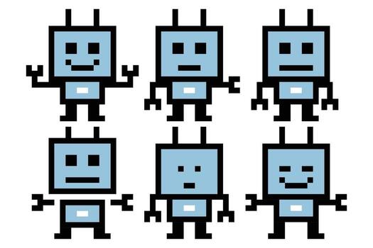 Set of character of robot chat bot ai robotic automation 8 bit technology. vector