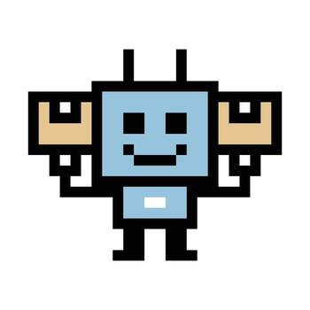 Design of inventory store robotic robot art factory computer bot 8bit. vector