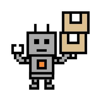 Design of robotic automation chat bot store inventory robot cartoon. vector