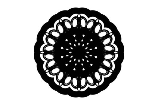 Geometric mandala artwork in black and white with concentric layers triangles circles and line motifs vector