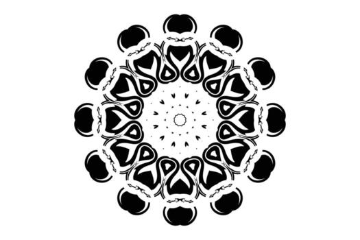 Abstract mandala artwork in black and white with bold lines loops triangles and concentric geometry vector