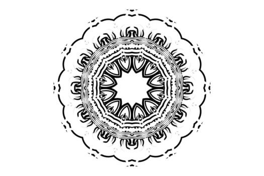 Intricate mandala artwork in black and white with concentric triangles circles and balanced symmetry vector