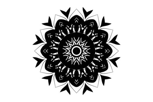 Abstract mandala in black and white with floral patterns dots angular lines and circular concentric form vector