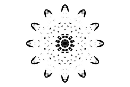 Abstract black and white mandala with central circle star like shapes petals and layered triangular forms vector