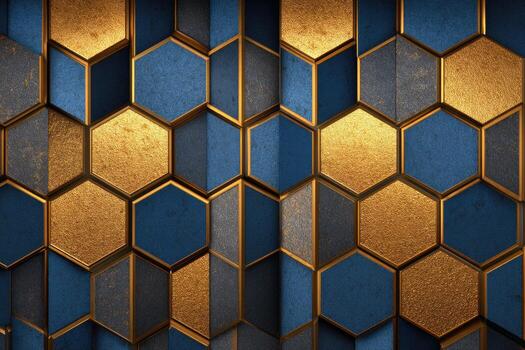Geometric Hexagon Tiles in Gold and Blue photo