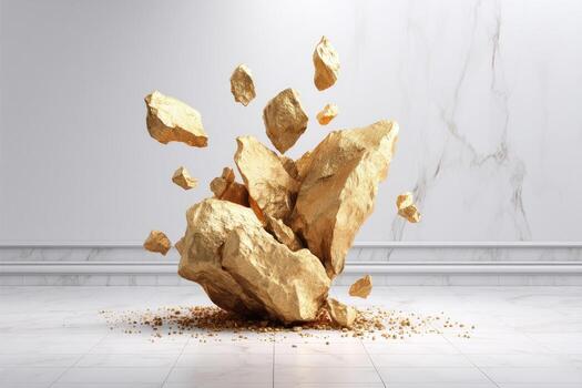 Golden rocks explode in a minimalist space photo