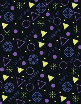 Neon geometric shapes pattern on black background vector