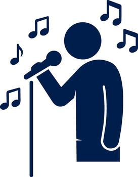Silhouette of person singing into microphone with musical notes floating around vector