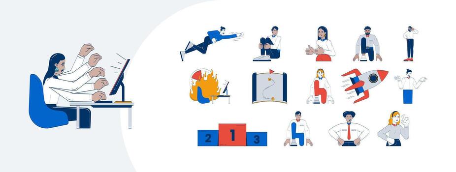 Illustration of multitasking in digital workspace vector