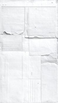 Blank, creased, aged paper document. Sections of white paper, partially torn and wrinkled, show signs of previous use photo