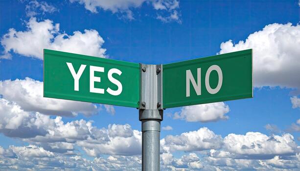 A street sign with the words yes and no photo