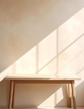 Light-filled room with a simple wooden table photo